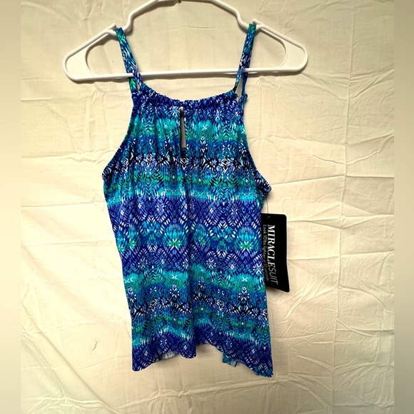 Miraclesuit Peephole Tankini Swim Top, Blue Curacao, Women's Size 10 NWT - Picture 1 of 5